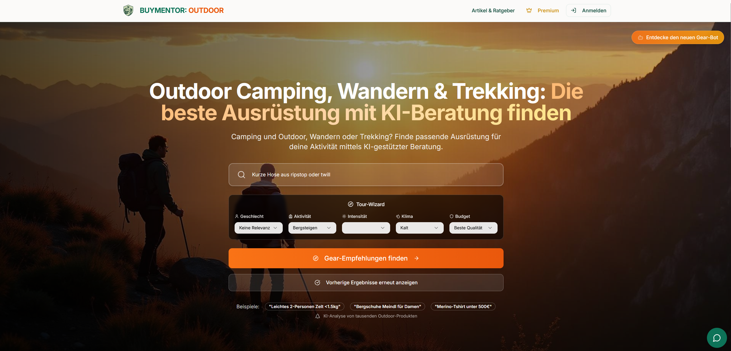 Screenshot von Outdoorkaufberater